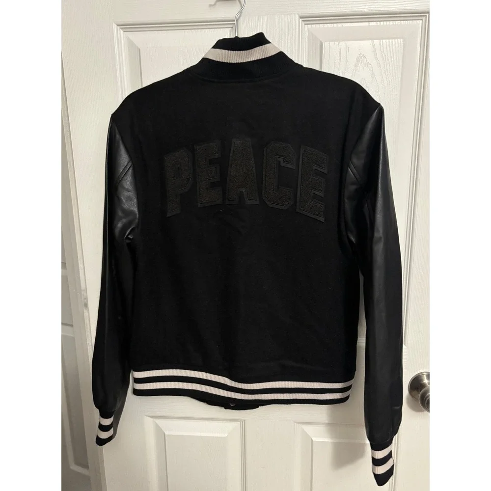 NEW Spiritual Gangster | Black Bomber Jacket‎ Peace Wool Blend Sz S